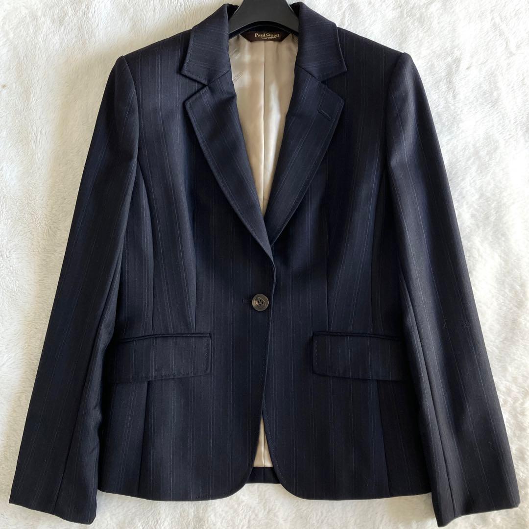 新品 ポールスチュアート ゼニア ウール ピンストライプ スカートスーツ 濃紺