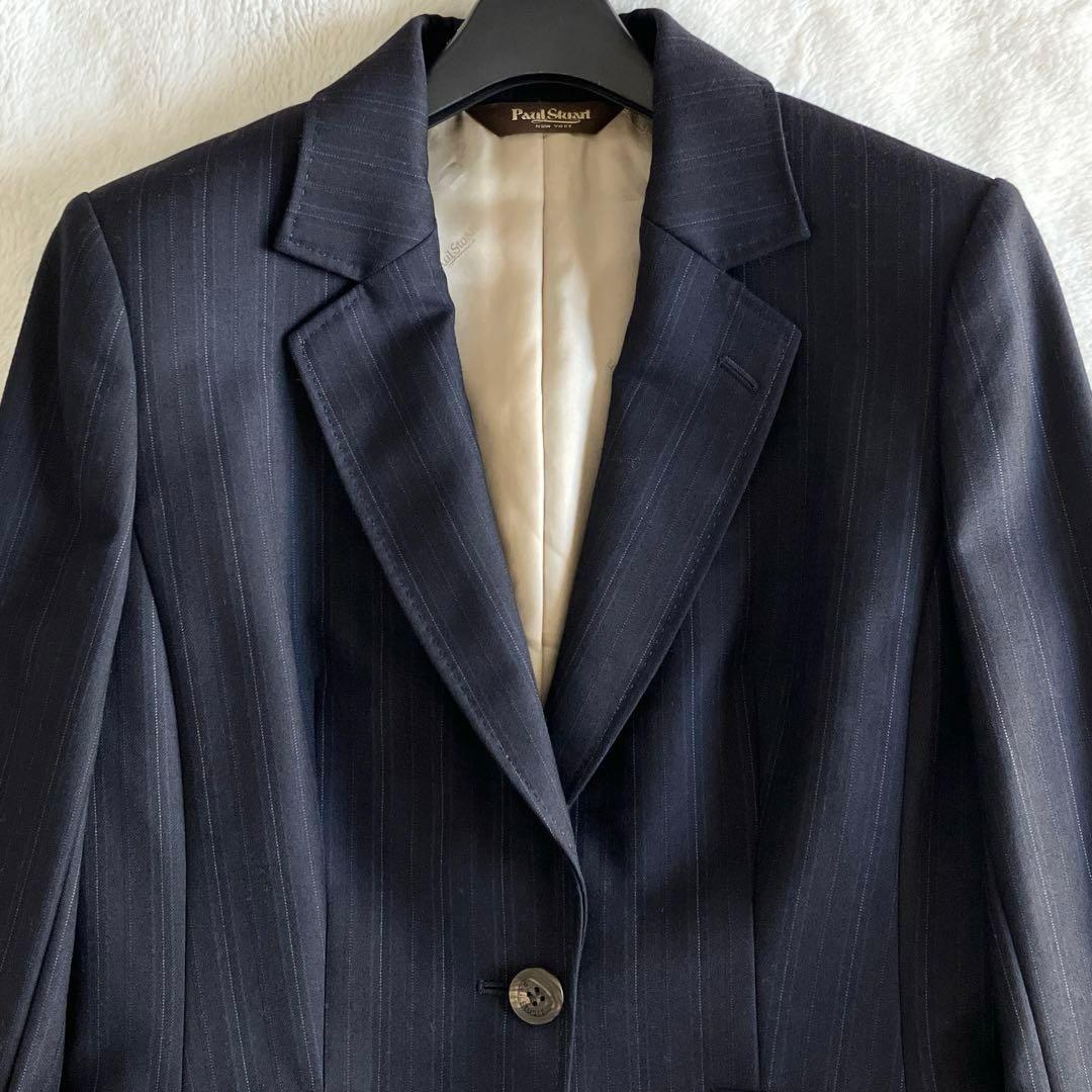 新品 ポールスチュアート ゼニア ウール ピンストライプ スカートスーツ 濃紺