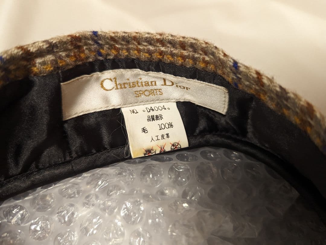 【Christian Dior】希少80s~チェック柄ウールベレー帽　ベージュ系