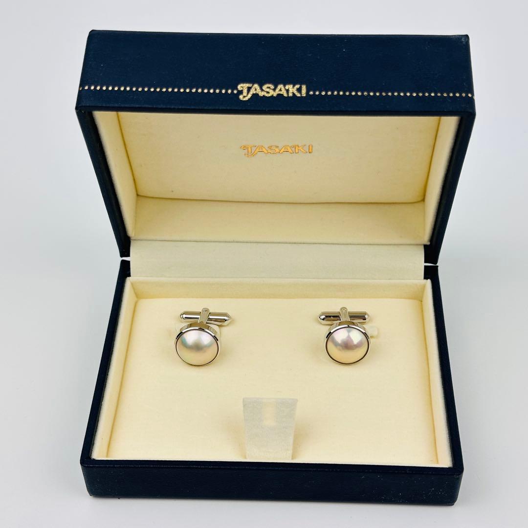 美品　タサキ　TASAKI パール付きカフリンクス　アクセサリー　シルバー　小物
