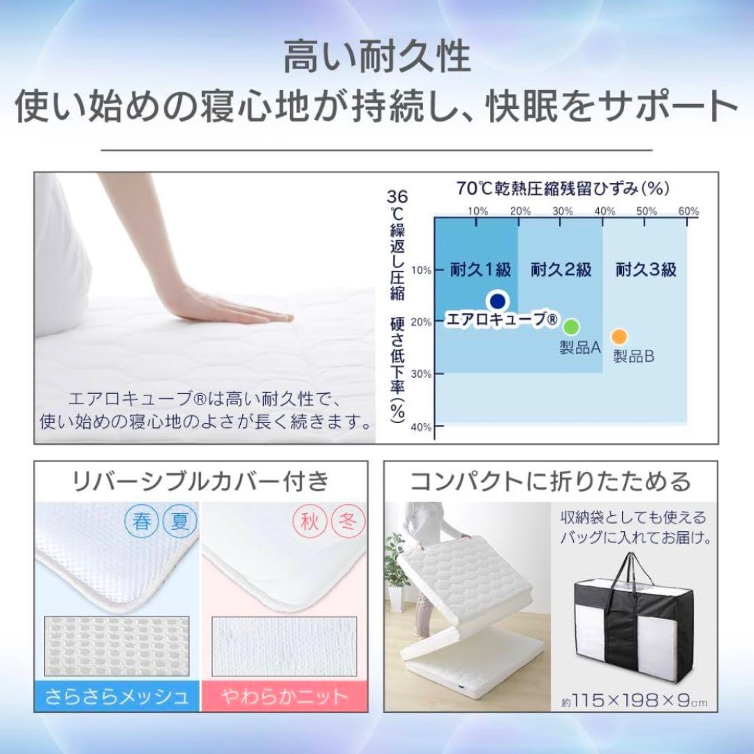 アイリスオーヤマ　エアリーマットレス　ハイグレード　セミダブル　三つ折り　白