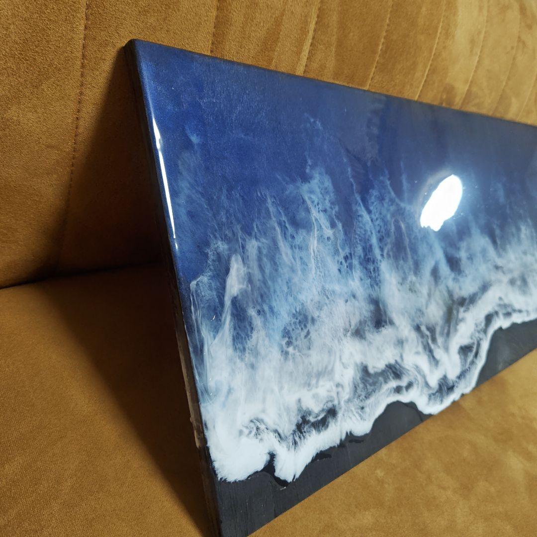 ブラックオーシャン　ロングパネル　オーシャンアート　壁掛け　レジンアート海一点物