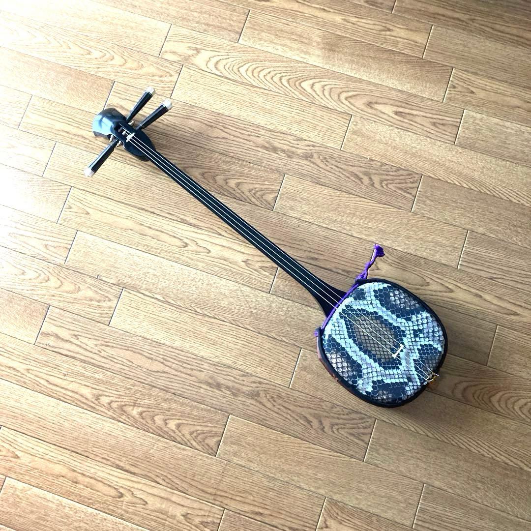 蛇皮「デザイン」の三線（戻らないカラクイ付き）