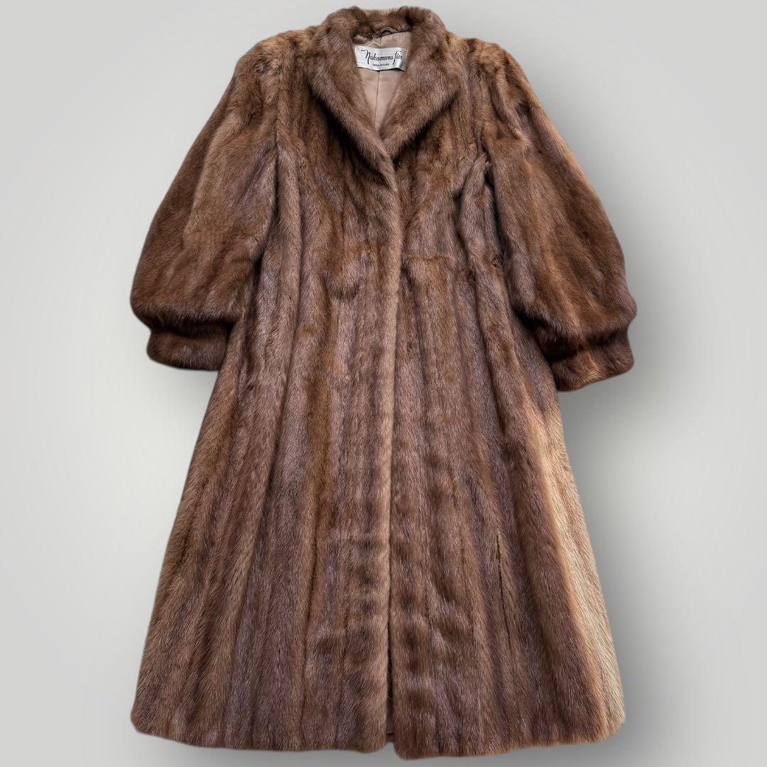 本毛皮☆デミバフミンク MINK ファーコート ロング丈 着丈111㎝ 11号