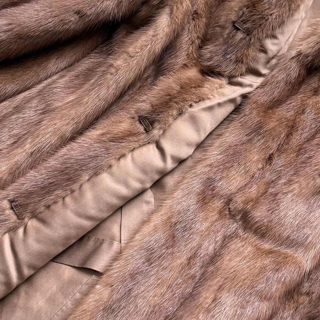 本毛皮☆デミバフミンク MINK ファーコート ロング丈 着丈111㎝ 11号
