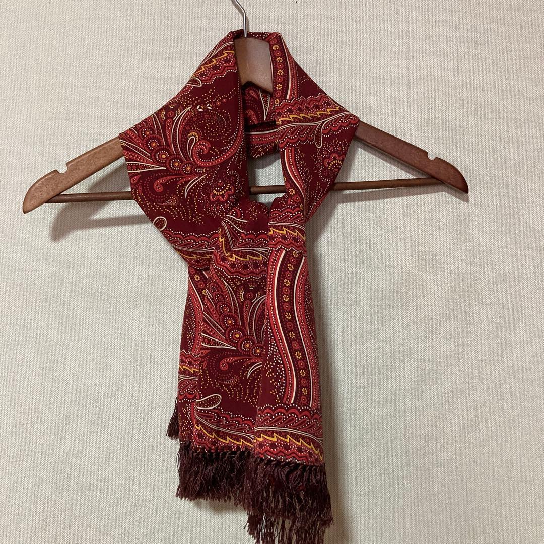 40s 50sヴィンテージ ペイズリー レーヨン ストール えんじ オレンジ 赤