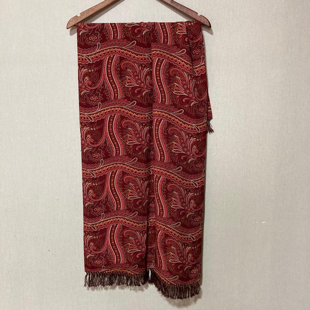 40s 50sヴィンテージ ペイズリー レーヨン ストール えんじ オレンジ 赤