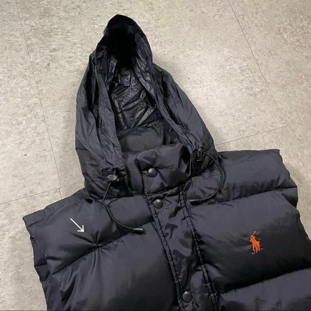 POLO RALPH LAURENダウンベスト フード収納ブラックオレンジポニー