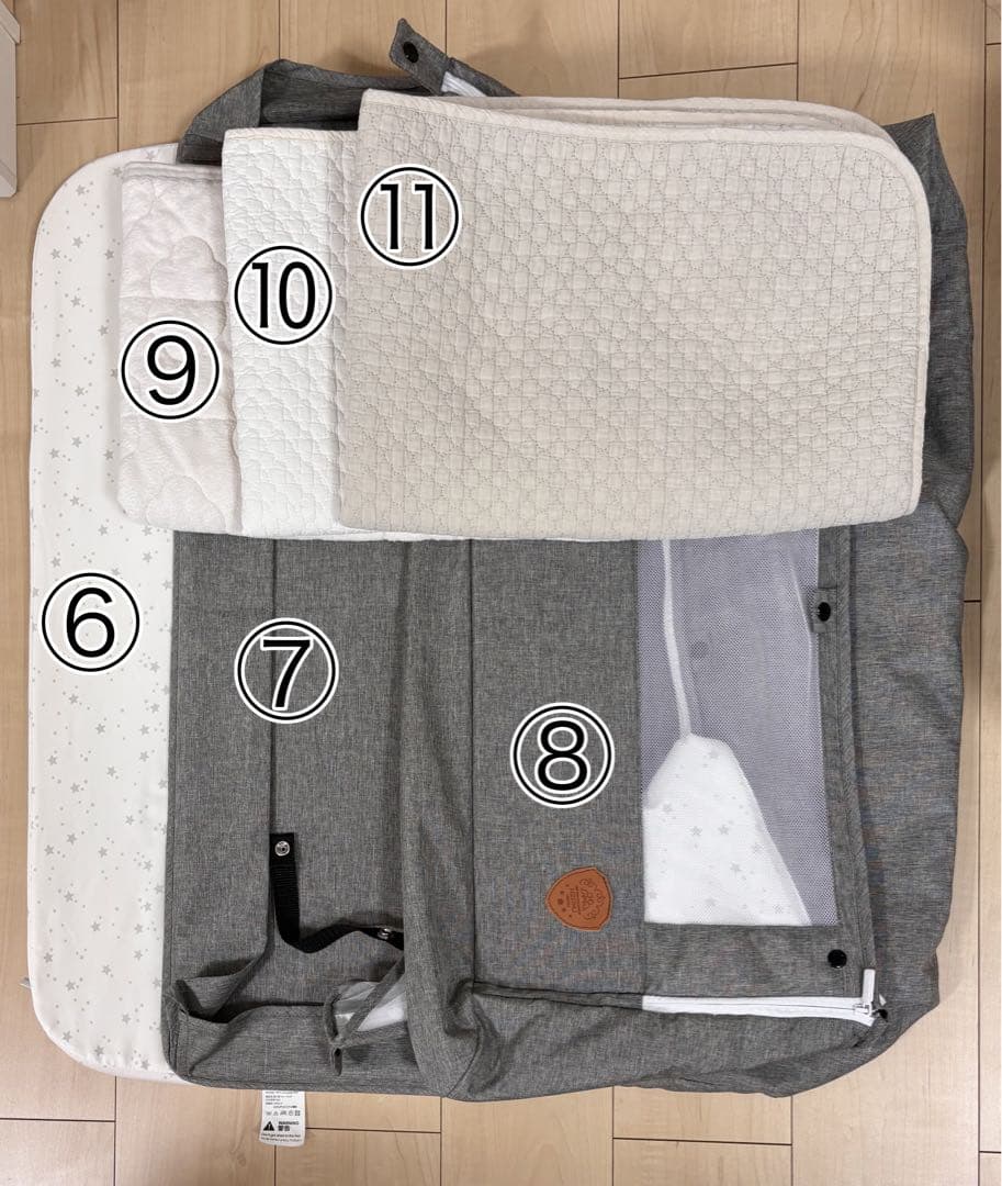 美品 防水パッド付き ベビーベッド hzdmj 添い寝ベッド　ミニ グレー