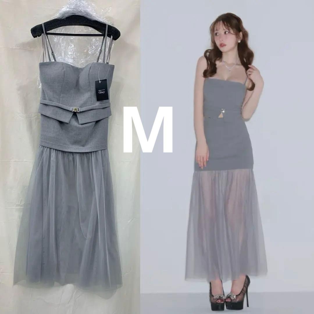 Mグレー GL3489ローブドフルールグロッシーブリエ　ロング　キャバドレス