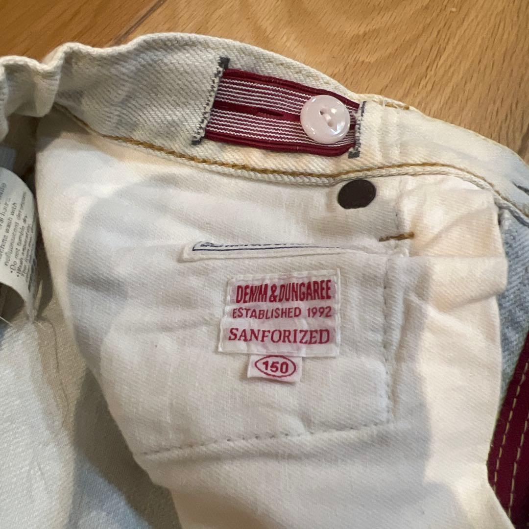 【ほぼ未使用】デニムダンガリー ダメージ　ジーンズ　150cm