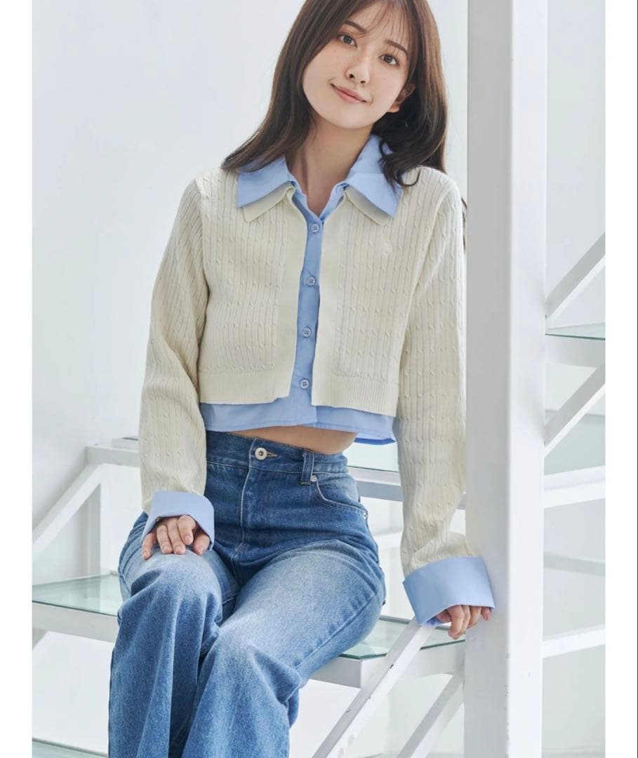 MERCURYDUO POLO別注シャツレイヤード風ケーブルカーディガン