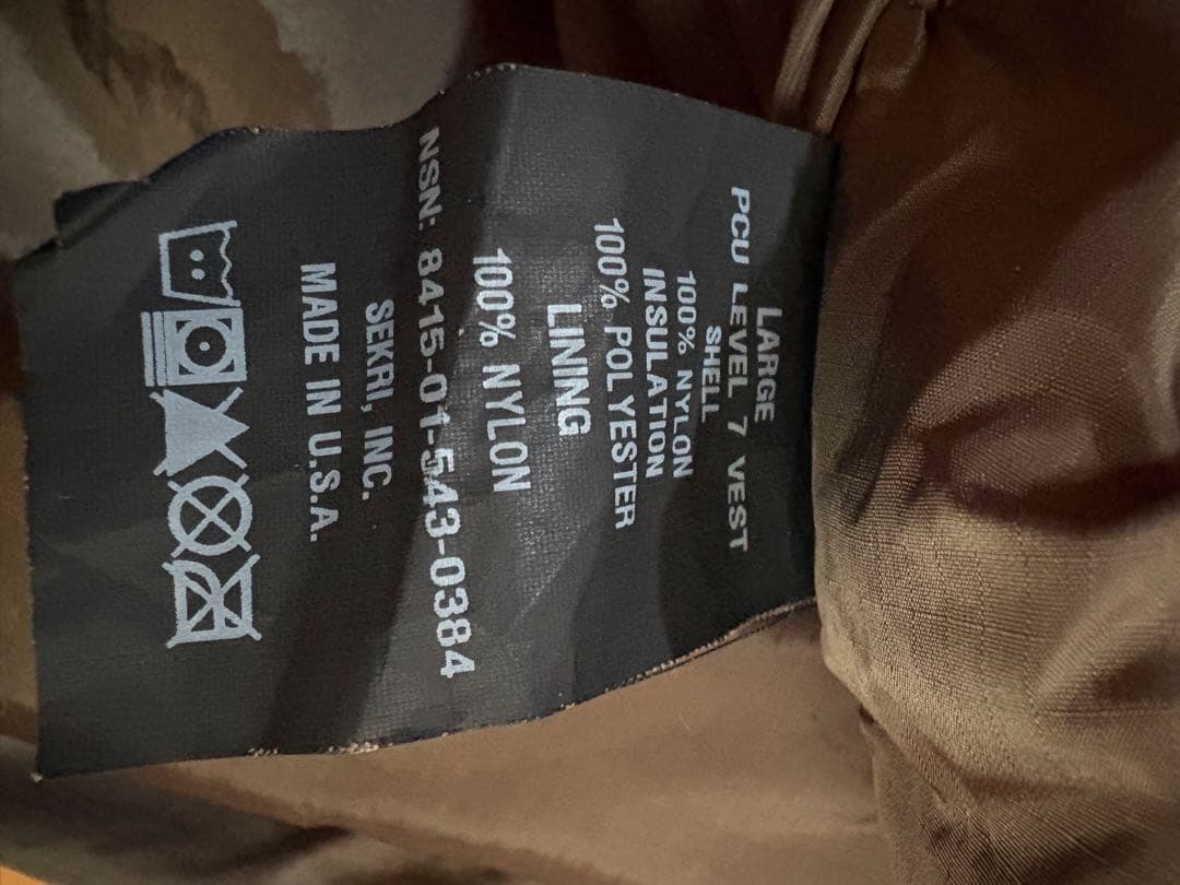 Level7 ベスト Ｌ　米軍実物 SEKRI製 プリマロフト