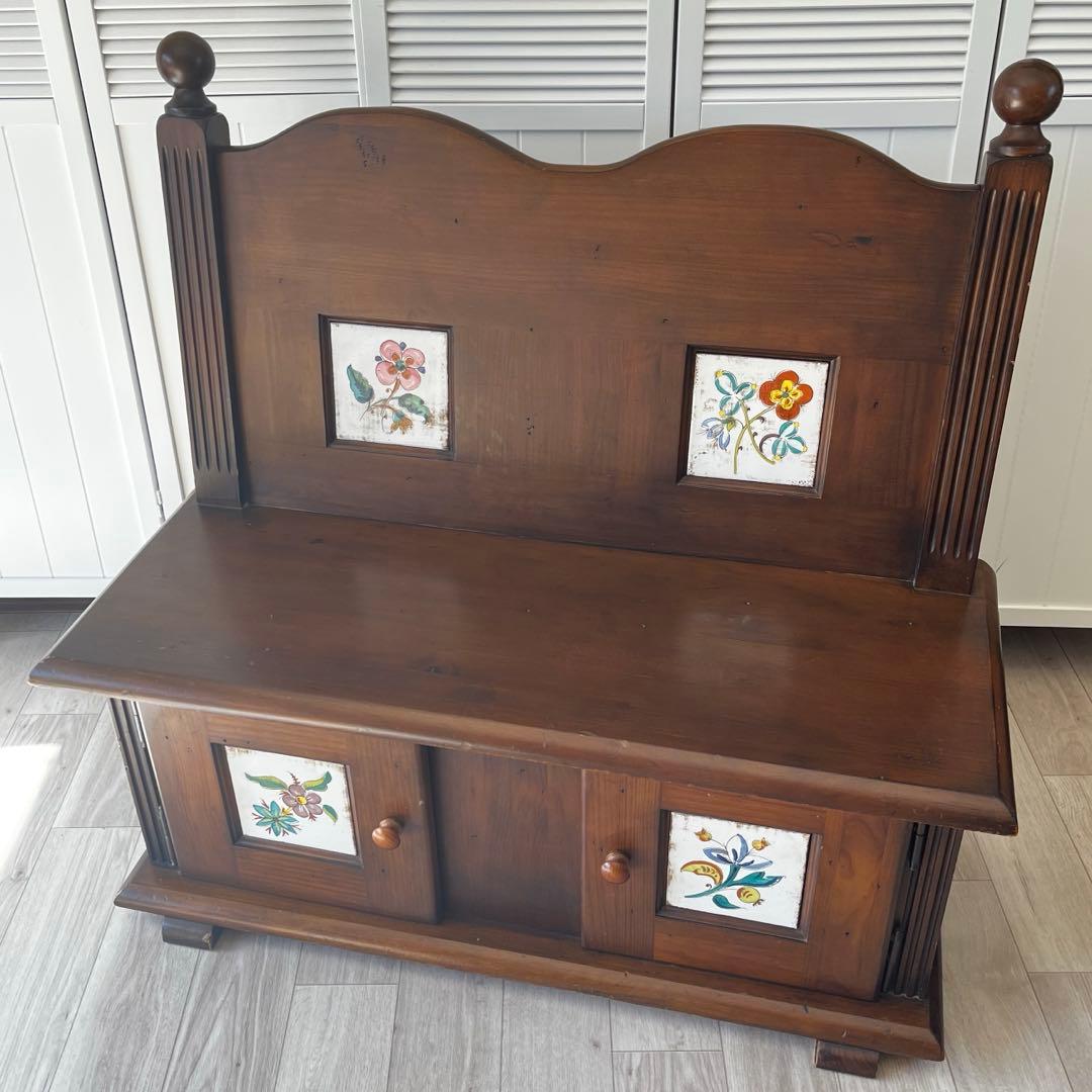 2人掛けベンチ　アクタス取扱　タイル　スペイン　木製　アンティーク　レトロ