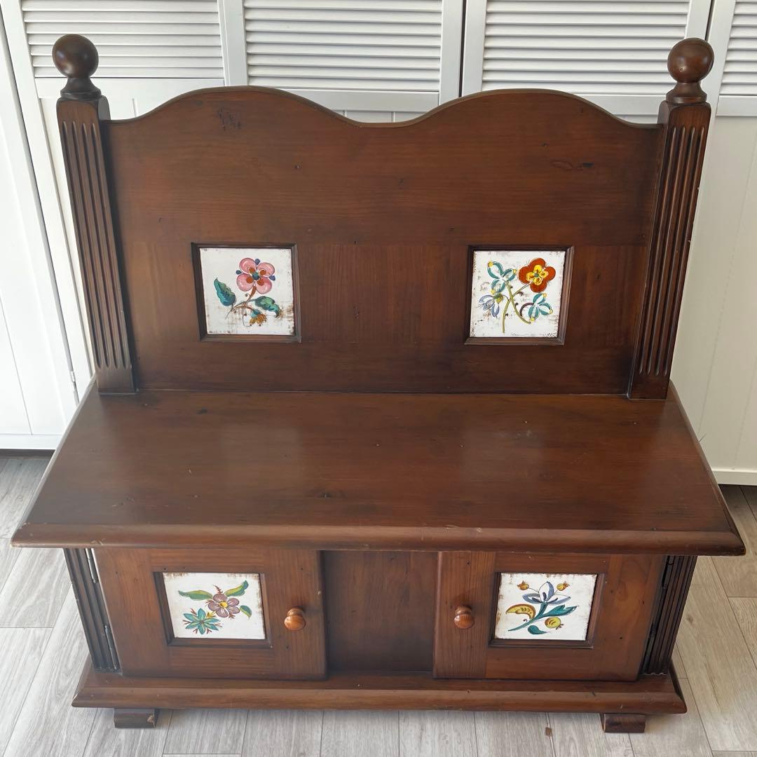 2人掛けベンチ　アクタス取扱　タイル　スペイン　木製　アンティーク　レトロ