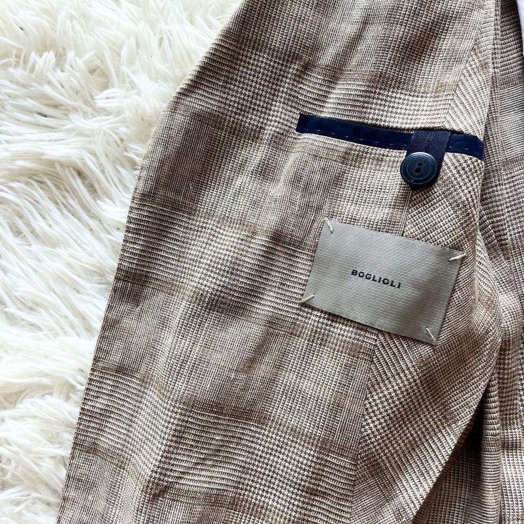 <美品>BOGLIOLI doverベージュ 春夏 シルクリネンジャケット 42