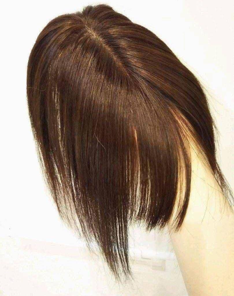 人毛100％前髪付き部分ウィッグ瞬間カバーＩ型つむじ地肌総手植えヘアピース✨特注