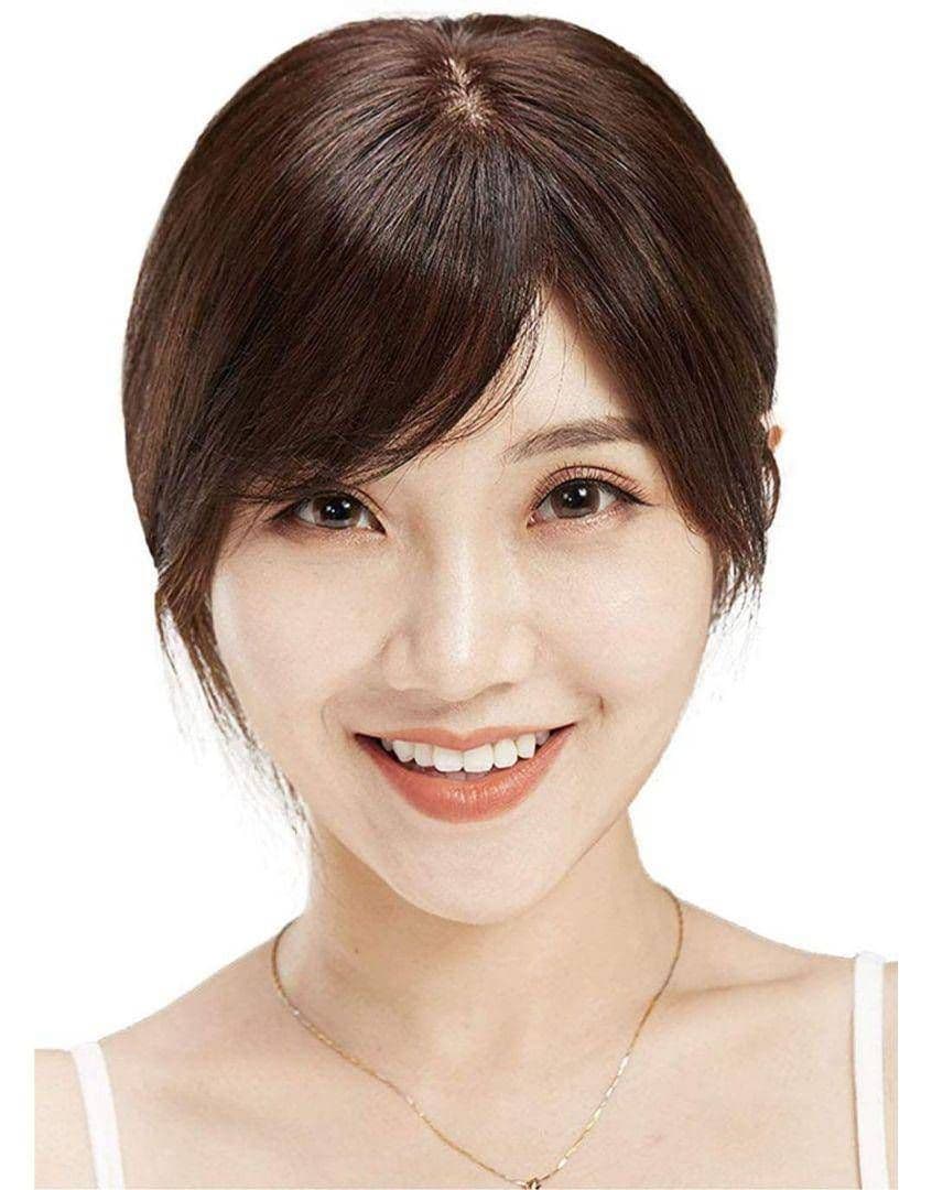 人毛100％前髪付き部分ウィッグ瞬間カバーＩ型つむじ地肌総手植えヘアピース✨特注