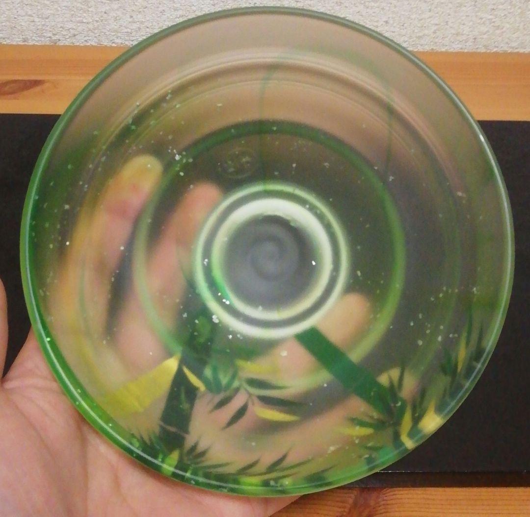 関吉昭作　硝子　竹絵　茶碗　共箱　茶道具