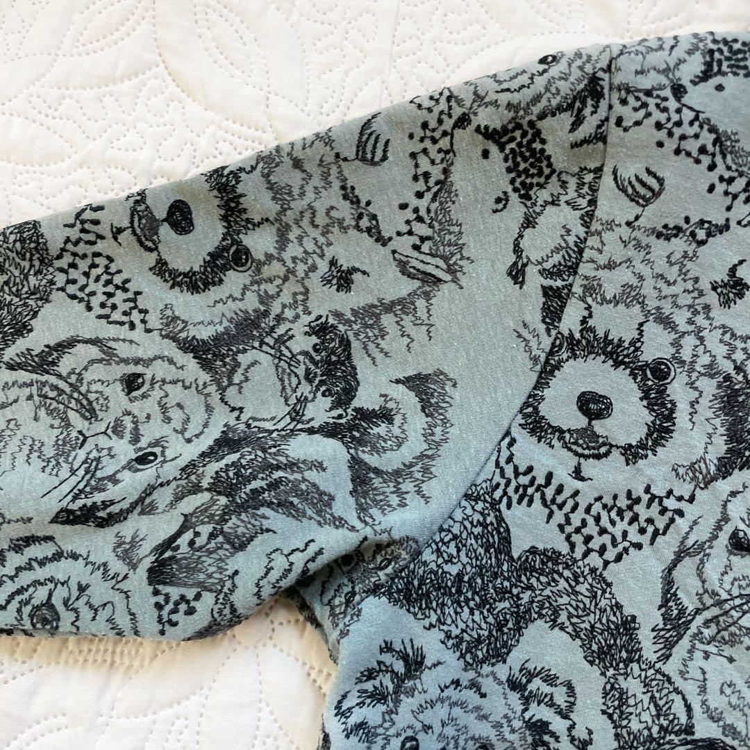 22AW マーブルシュッド　アニマル　総柄　ワンピース　グレー　刺繍　長袖　綿