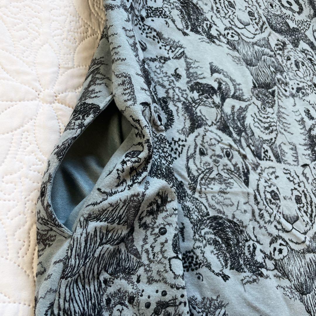 22AW マーブルシュッド　アニマル　総柄　ワンピース　グレー　刺繍　長袖　綿