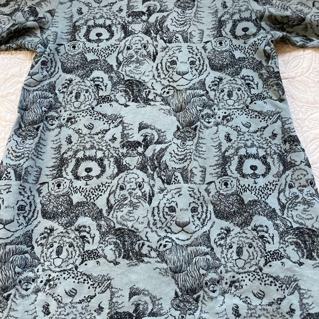 22AW マーブルシュッド　アニマル　総柄　ワンピース　グレー　刺繍　長袖　綿
