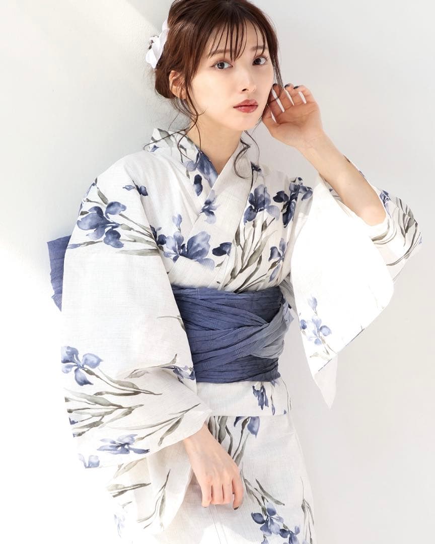 1人で着られる浴衣3点セット 和歌山染工日本染め（ゆかた・しわへこ帯・下駄）