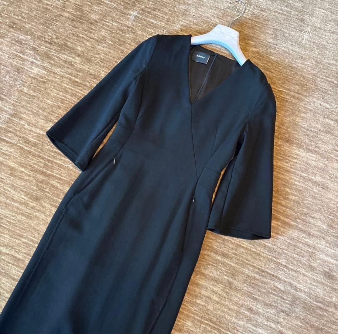 A-KRIS ブラック ラップドレス 七分袖