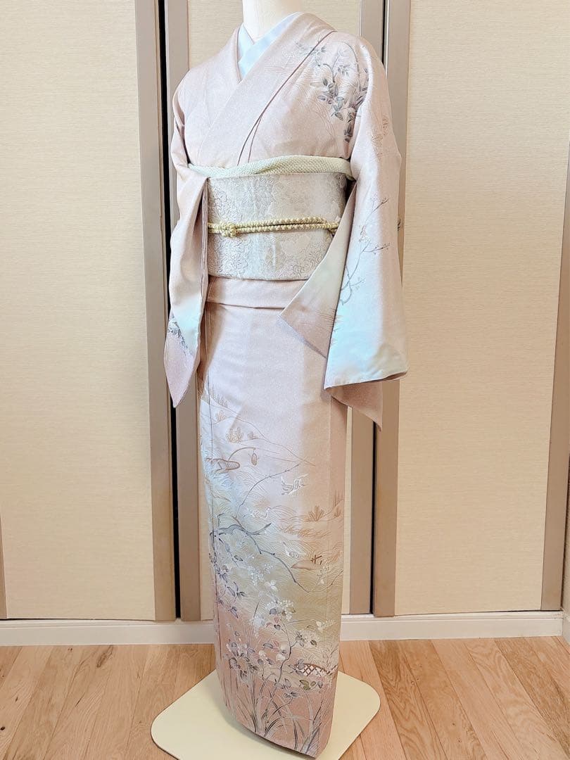 極美品　訪問着　フルセット 友禅 裄67 68 蝶　鳥卒業式　入学式　M L