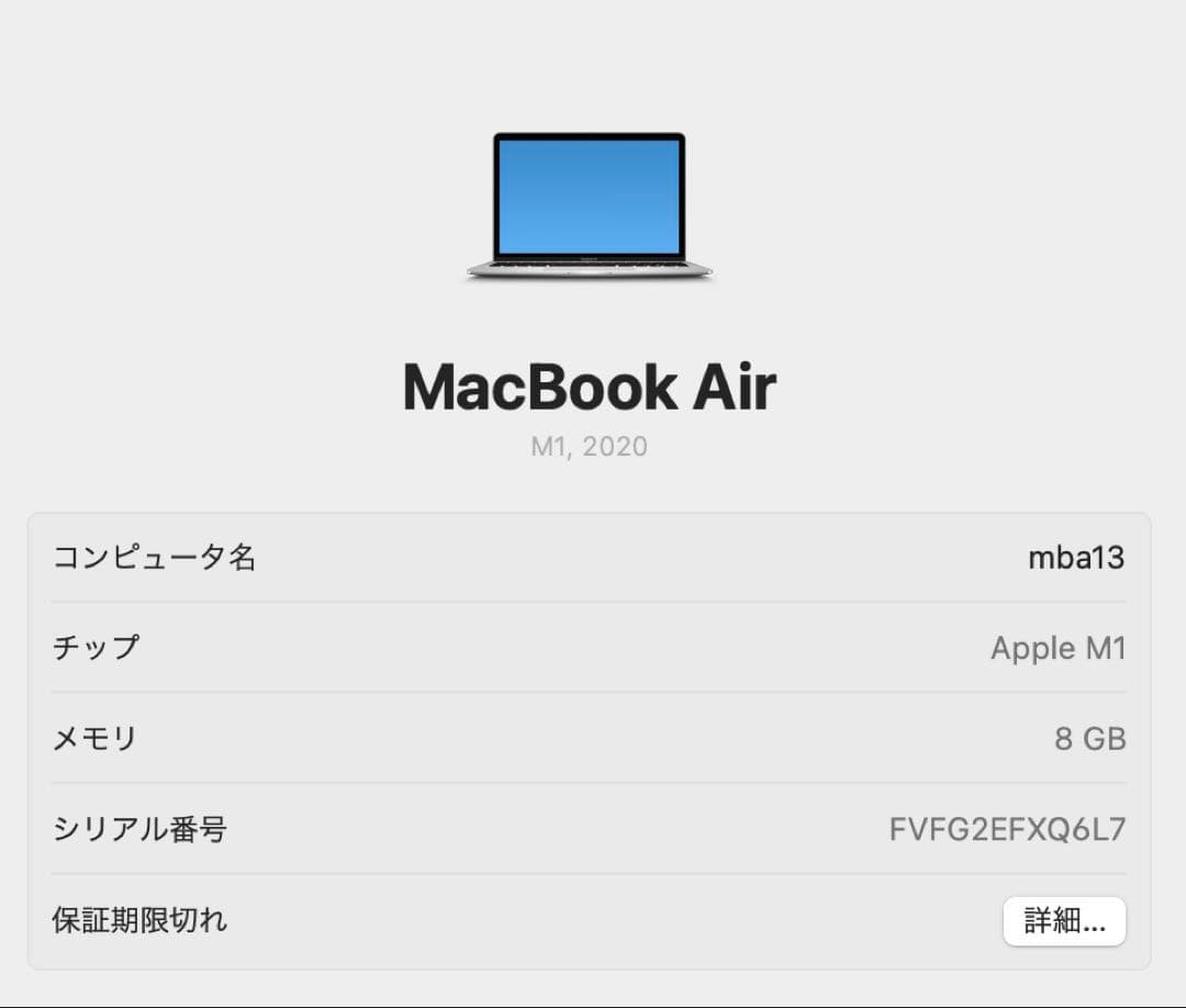 MacBook Air M1 2020 256GBSSD 8GBメモリ シルバー