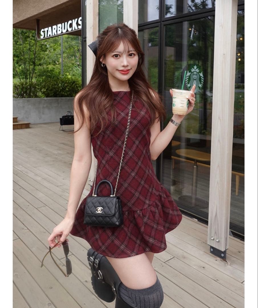 ダーリッチ　darich　タータンチェックノースリミニワンピース