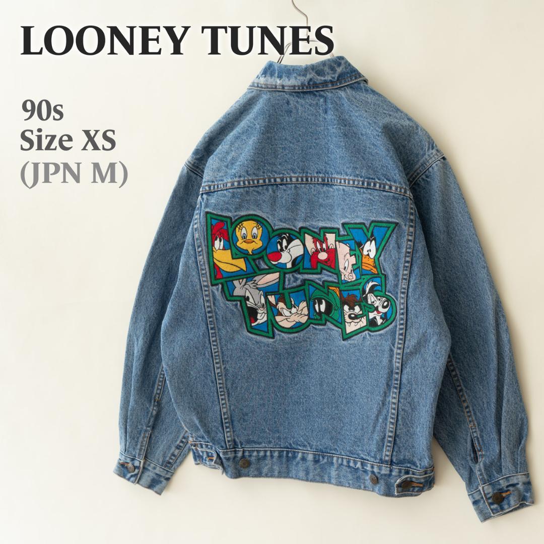 90s ルーニーチューンズ 刺繍デニムジャケット メンズ M相当