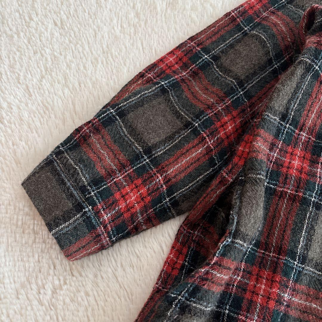 ichi ウール　ガーゼ　タータンチェック　シャツワンピース　バンドカラー