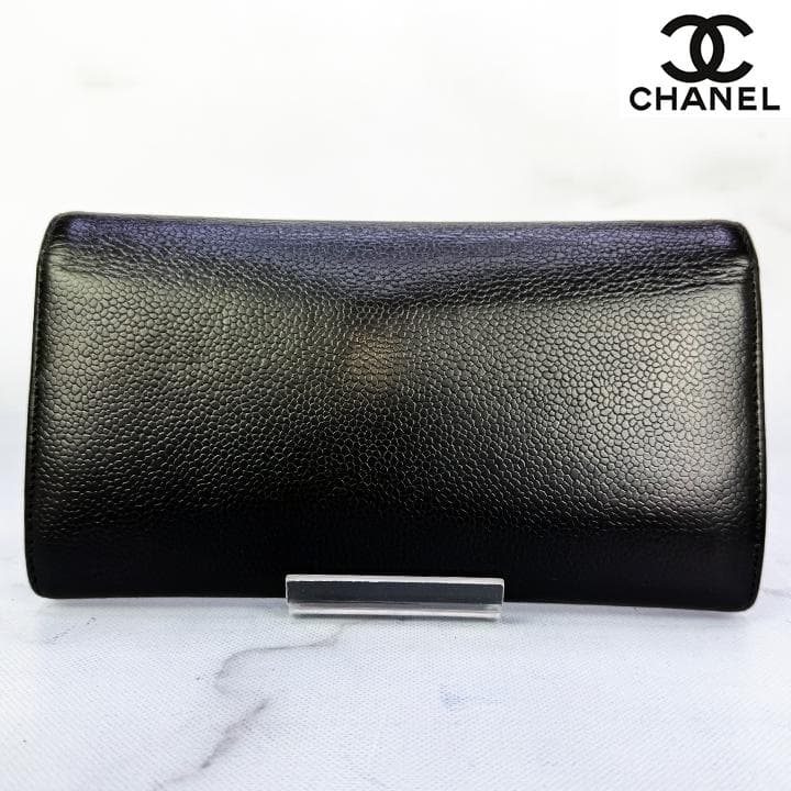 569　超美品　CHANEL　シャネル　デカココ　キャビアスキン　フラップ長財布