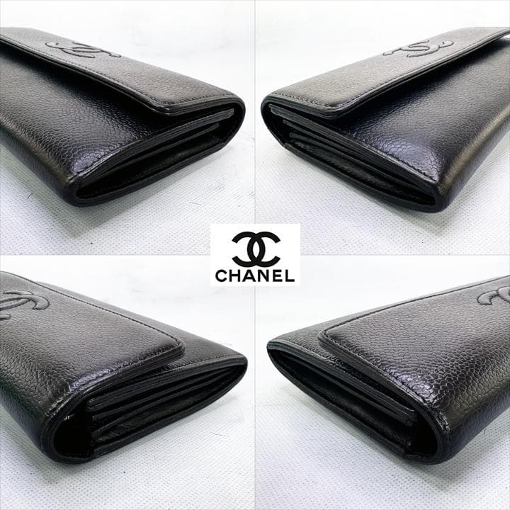 569　超美品　CHANEL　シャネル　デカココ　キャビアスキン　フラップ長財布