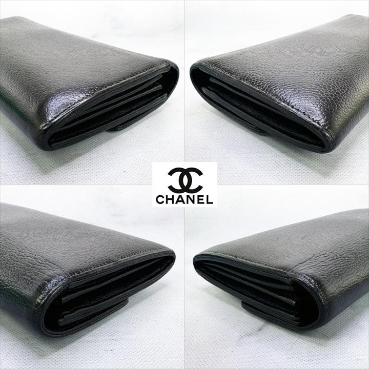 569　超美品　CHANEL　シャネル　デカココ　キャビアスキン　フラップ長財布