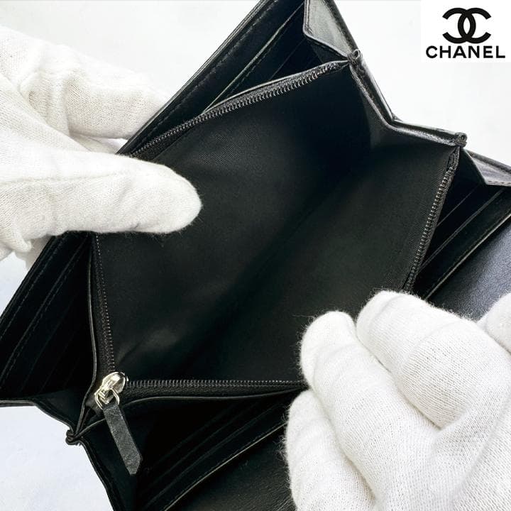 569　超美品　CHANEL　シャネル　デカココ　キャビアスキン　フラップ長財布