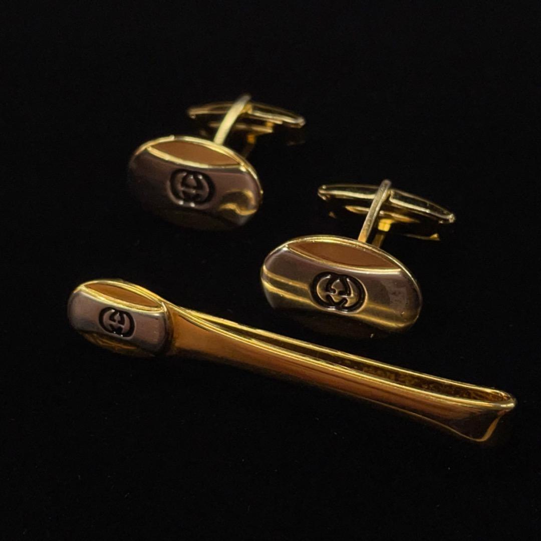 2916 グッチ ヴィンテージ ネクタイピン カフス GG ゴールド