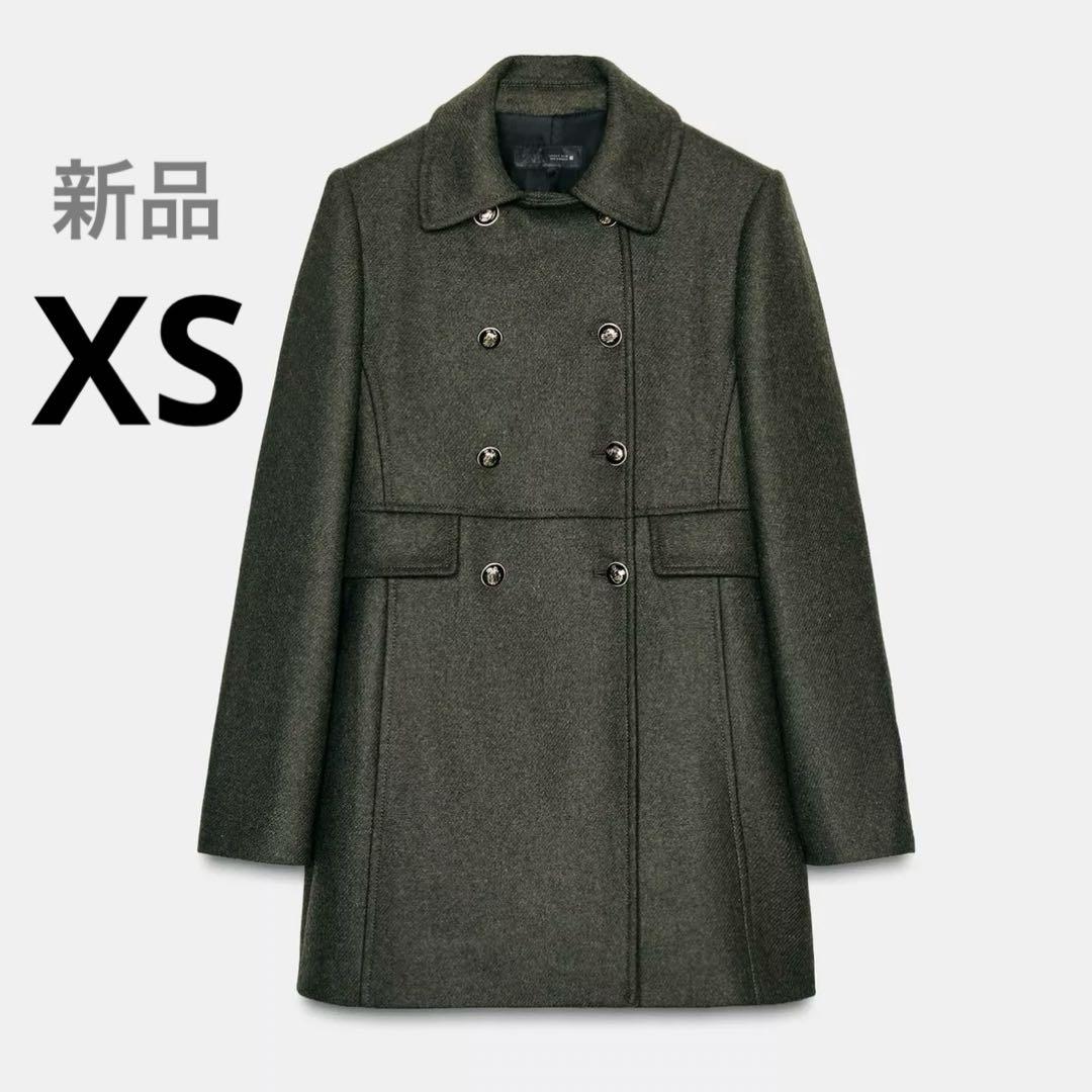 ZARA ウールダブルブレストコート 新品 XS カーキ