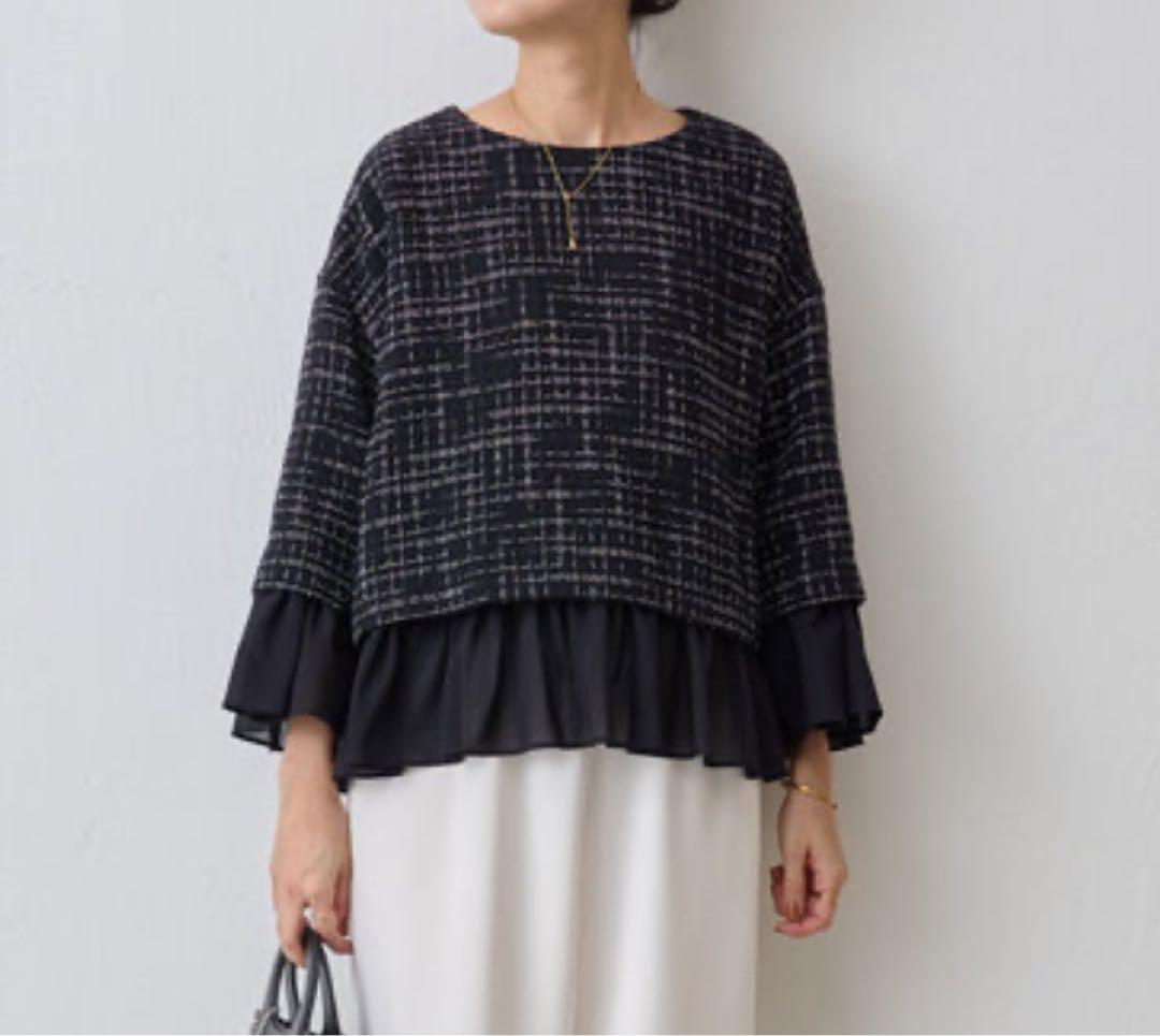 定価2.53万 ビアズリー ツイードコンビプルオーバー ネイビー 卒入園 卒入学