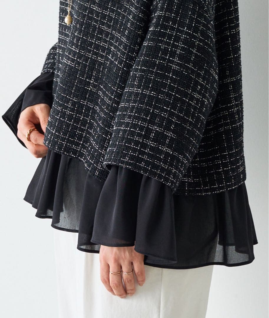 定価2.53万 ビアズリー ツイードコンビプルオーバー ネイビー 卒入園 卒入学