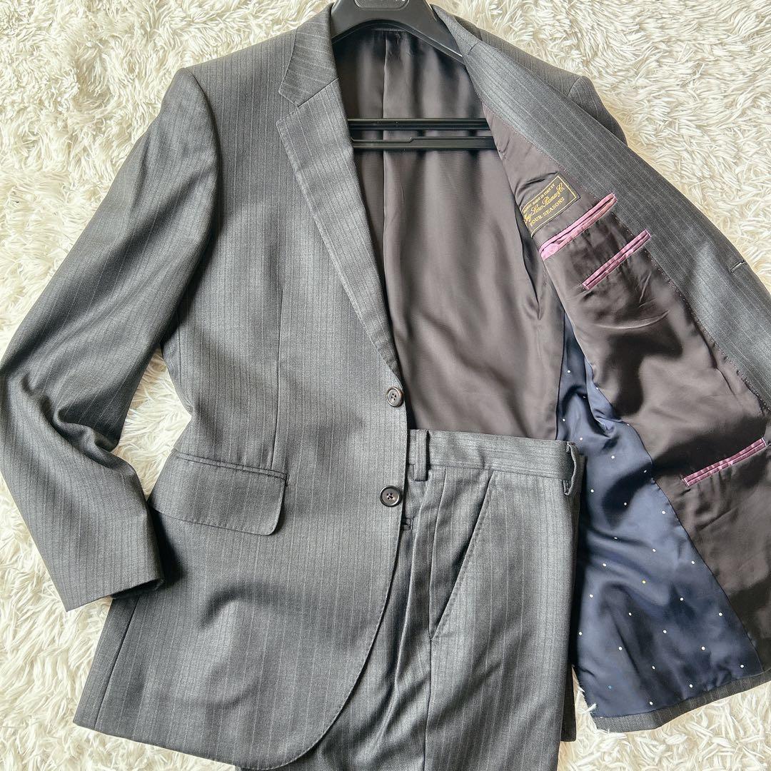 美品 ポールスミス ロロピアーナ スーツ セットアップ ストライプ 光沢 高級