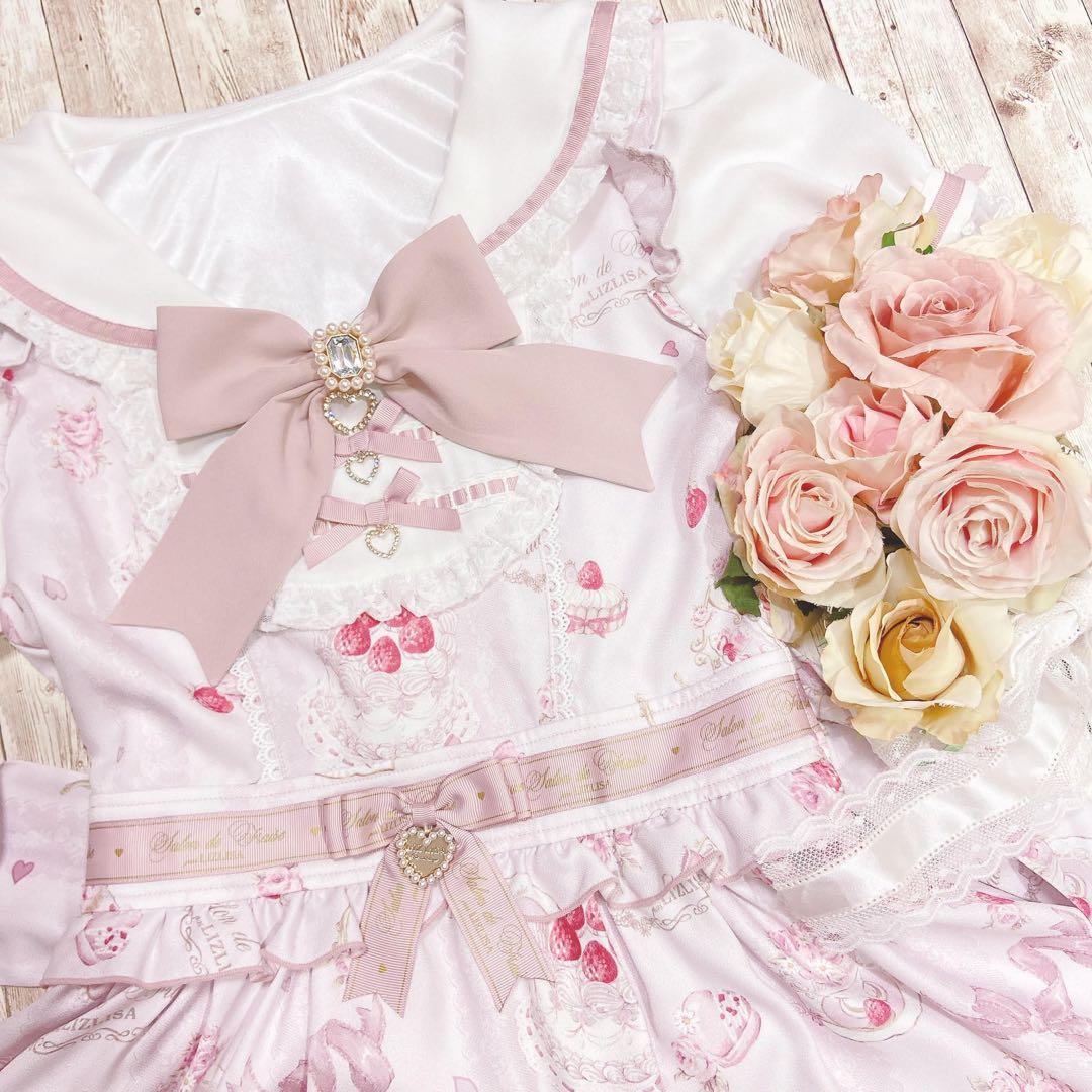 LIZLISA Salon de Fraise柄ワンピース 半袖 ピンク