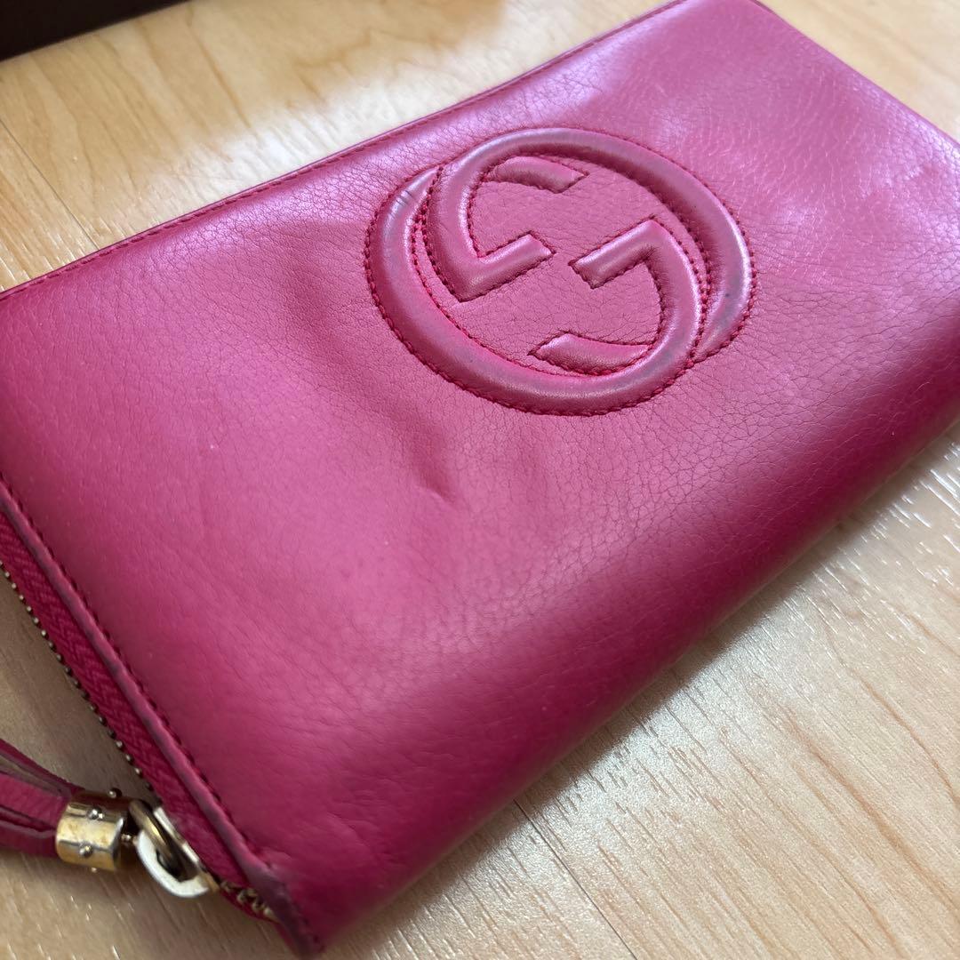 GUCCI グッチ ラウンドファスナー 長財布 SOHO ピンク ウォレット