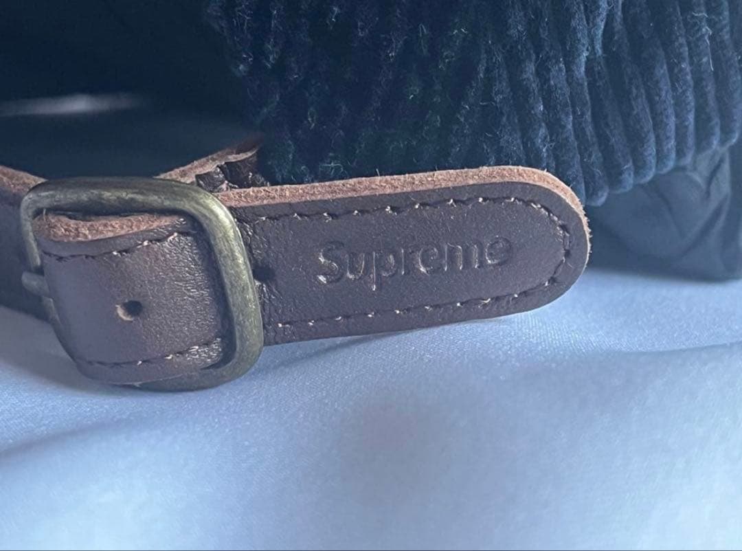 【希少】Supreme コーデュロイ キャップ 革 バックベルト ネイビー