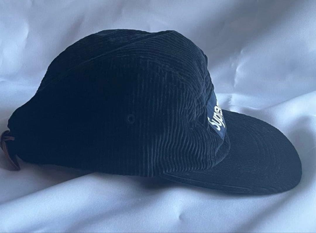 【希少】Supreme コーデュロイ キャップ 革 バックベルト ネイビー