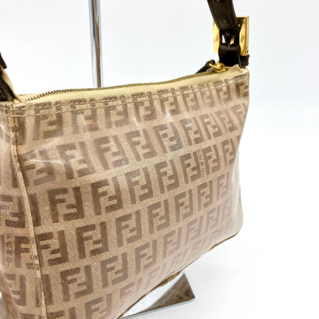 【FENDI】ハンドバッグ　ズッカ柄　ブラウン　エナメル　トップハンドル.