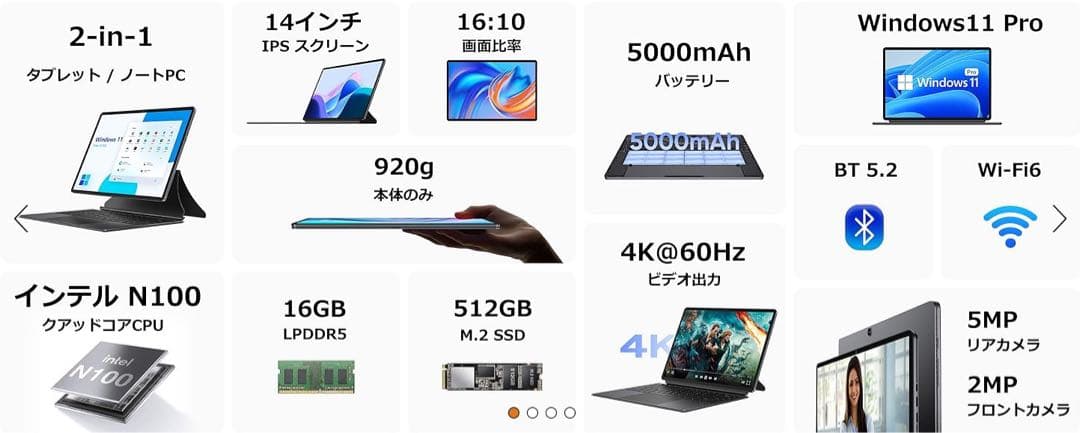 UNP100 WindowsタブレットPC本体　ノートPC インテルN100