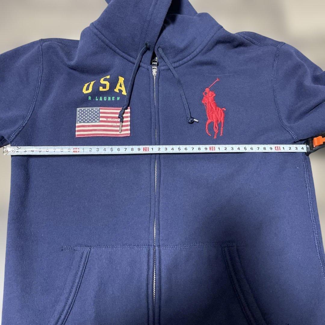 美品　ラルフローレン　ビッグポニー刺繍　パーカー ネイビー　USA国旗
