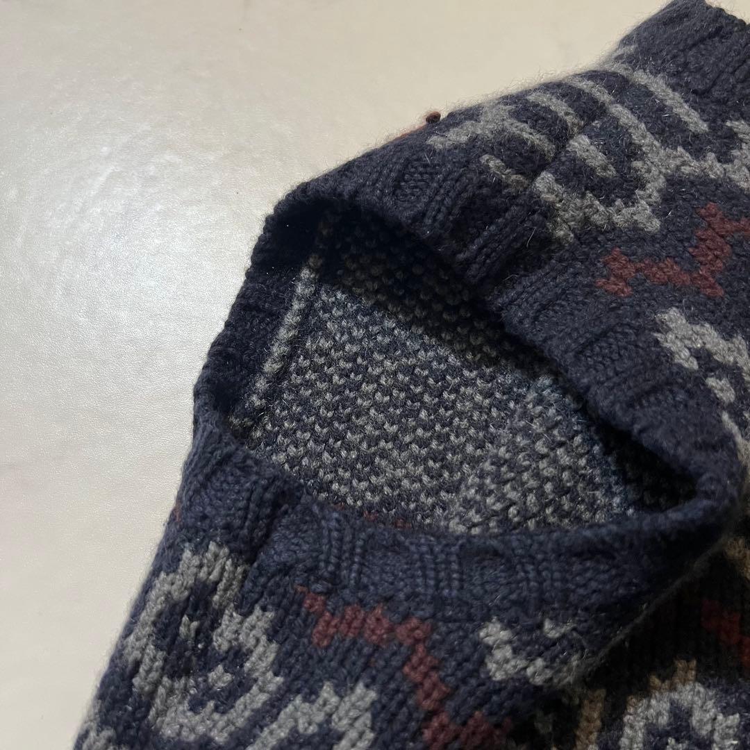 美品 CELINE カシミヤ100% ニット ベスト ジレ 総柄 M ネイビー系